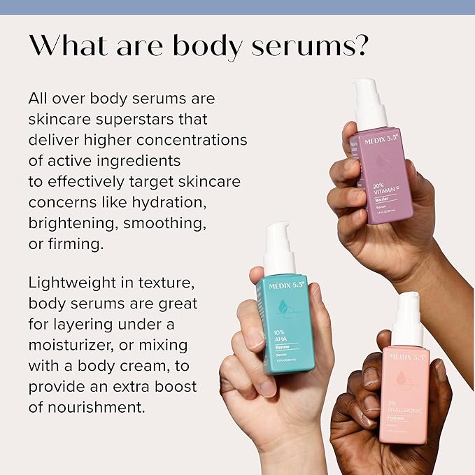 MEDIX Anti Aging Body & Face Serum 3PC Bundle | 10% AHA Exfoliating Serum + 3% Hyaluronic Acid Hydrating Serum + 20% Vitamin F Body Oil Enhancing Daily Skin Care Routine