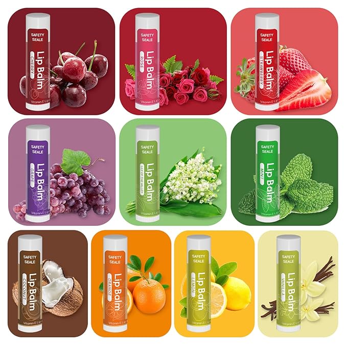 40 Pack Natural Lip Balm Bulk with Vitamin E and Coconut Oil - Moisturizing Dry Cracked Lips, Mini Chap Stick Gifts for Kids Women Men- 10 Flavors, Valentine's Gifts