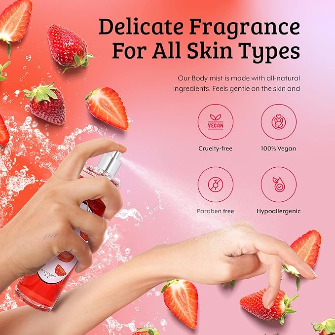 Home Spa Gift 10oz Deep Moisturizing Fragrance Body Lotion & 8 oz. Fine Fragrance Body Mist Set Luxury Self-Care Combo for Women and Girls (Strawberry) – Mother's Day Gift for Mom