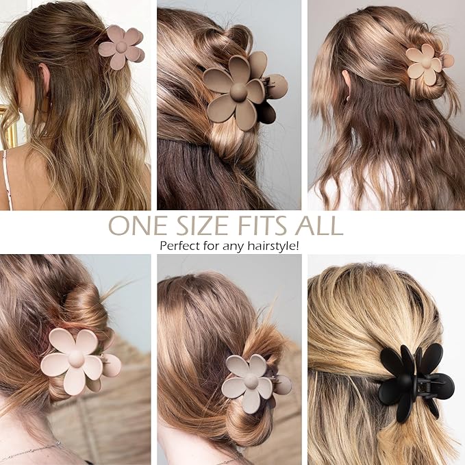 Flower Hair Clips 6 PCS for Women, Daisy Claw Clips Matte Large Claw Clips Strong Hold Jaw Clamps Hair Accessories for Thick Hair 6 Colors
