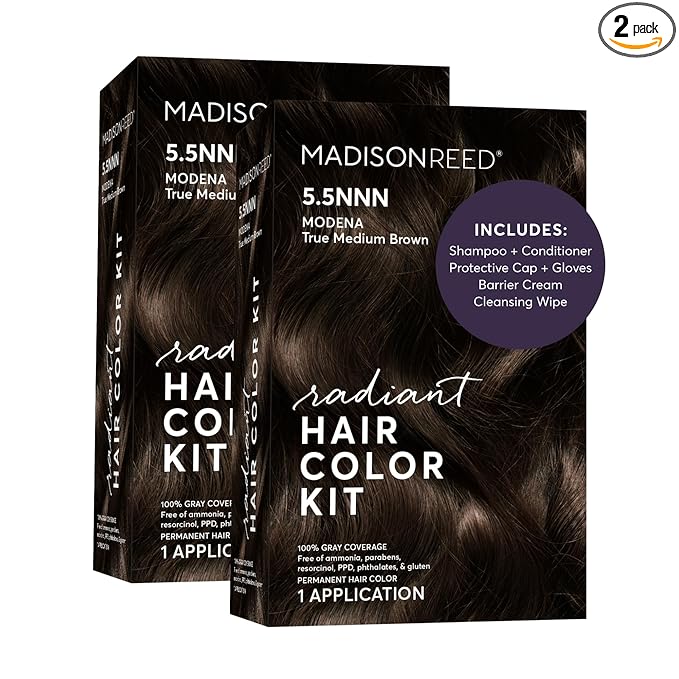 Madison Reed Radiant Hair Color Kit - 5.5NNN Dark Brown with Warm Golden Tones (Modena Brown), 100% Gray Hair Coverage Permanent Hair Dye for Resistant Grays | PPD-Free & Ammonia-Free, 2 Pack
