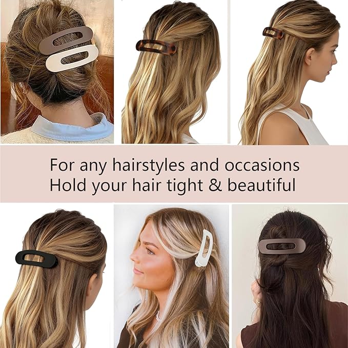 5 Pcs Flat Hair Clips, Medium Lay Flat Claw Clips for Women Girls,Strong Hold Non-slip Hair Claws for Thick Thin Hair(Matte Black&Tortoise Shell)