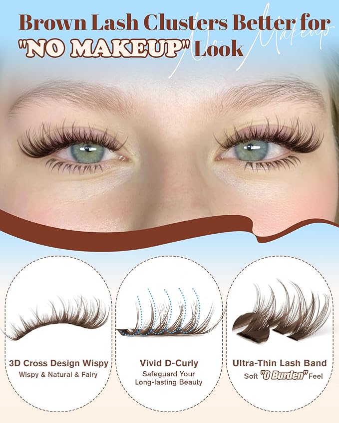 Zegaine Brown Lash Clusters Kit Dark Brown Lashes With Bottom Eyelash Clusters 300Pcs Natural Brown Lash Extensions Wispy Lash Clusters Kit With Lash Bond&Seal, Lash Tweezers 10-16MM