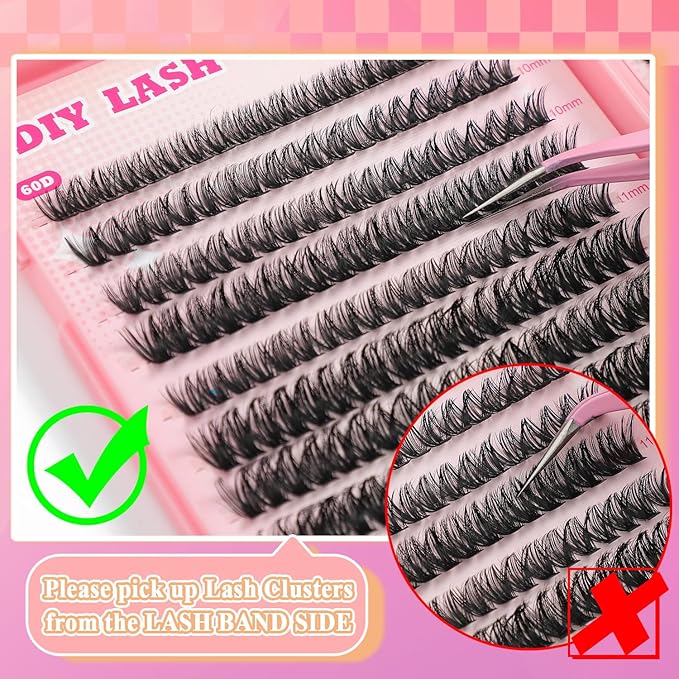 Lash Clusters Kit, 560 Pcs Eyelashes Clusters Kit 9-16mm Individual Lash Extension Kit D Curl Fluffy Wispy False Eyelashes (50D+60D+80D+100D, Lash Clusters)