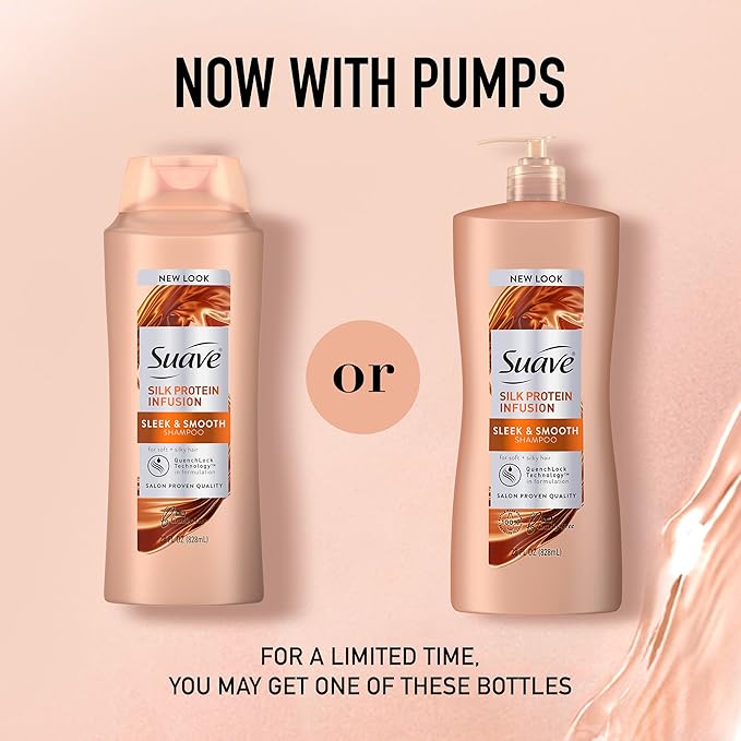 Suave Silk Protein Infusion Shampoo, Sleek and Smooth, for Soft Hair and Frizz Control, 28 oz Pack of 4