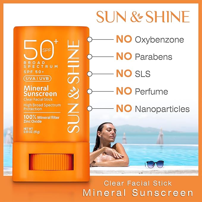 SUN&SHINE Sun & shine clear Mineral STICK sunscreen SPF 50+ Sunscreen Face Stick | Vegan, Reef safe |sensetive skin Broad Spectrum Natural Sunscreen Fragrance free, Dermatological tested