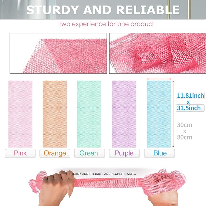 African Net Sponge for Deep Exfoliation –Authentic Exfoliating Washcloth, Quick-Drying African Exfoliating Net for Smooth, Glowing Skin&Full Body Scrubbing(Purple Green Pink Orange Blue)