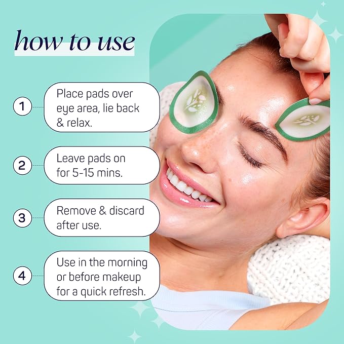 SpaLife Cooling Cucumber Eye Pads | Spa Gifts & Korean Dark Circles & Puffy Eyes Treatment | Nourishing Cucumber Eye Pads | Eye Mask for Puffy Eyes Daily Depuffing Eye Patches | 4 Packs of 12