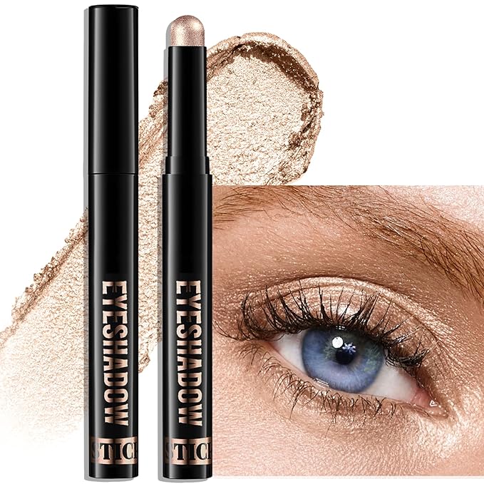 Cream Eyeshadow Stick, Golden Shimmer Eye Shadow Pencil Waterproof & High Pigmented Crease-Proof Neutral Eyeliner Blendable Eyeshadow Crayon Daily Makeup for Women