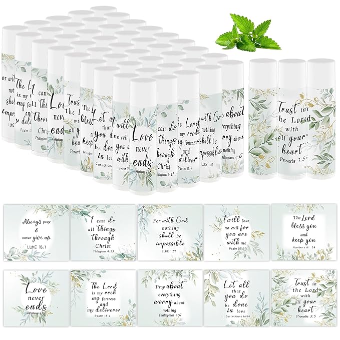 50 Pcs Bible Verse Lip Balm Bulk Christian Gifts for Mother's Day Faith Religious Inspirational Party Favors Catholic Group Gifts Moisturizing Lip Care for Mom Nurse Teacher Worker