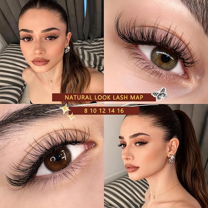 QUEWEL Lash Clusters Kit, 144PCS Natural Lash Custers with Lash Bond and Seal, C Curl Wispy Cluster Lashes Natural Look with Thin Band Easy to use for Beginners (DJ-FD-A）
