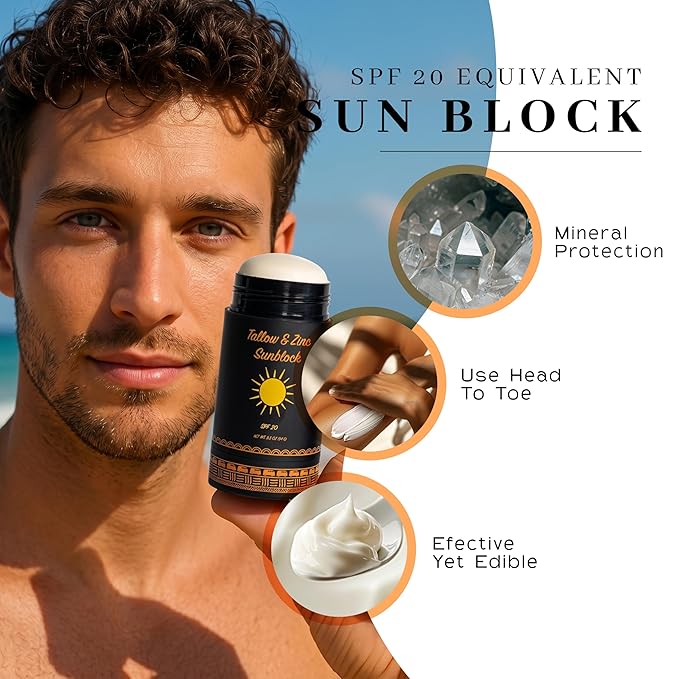 Vanman Tallow and Zinc Sunblock Stick - Mineral Sunscreen with Non-Nano Zinc Oxide - Sunstick Made with Grass Fed Beef Tallow for Face & Body Protection - 3.3 ounce
