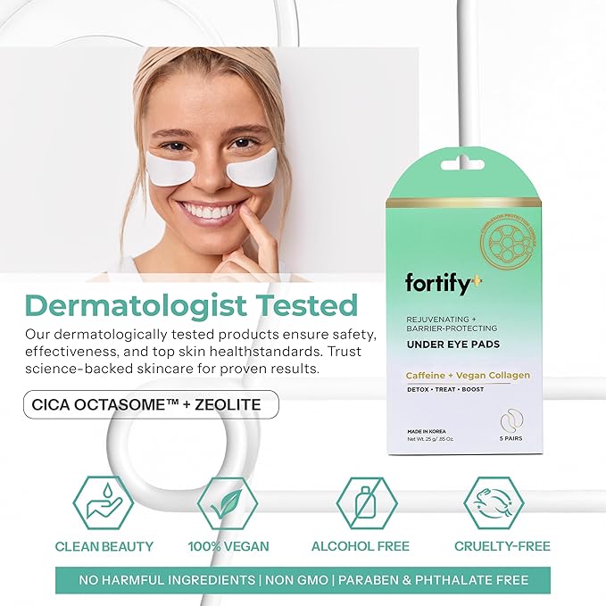Fortify Skincare Under Eye Patches For Puffy Eyes and Dark Circles - Caffeine, Collagen & Zeolite - 3-in-1: Detox, Treat, Boost - Dermatologist Tested, Anti-Aging, Anti wrinkle Patches- 20 Pairs