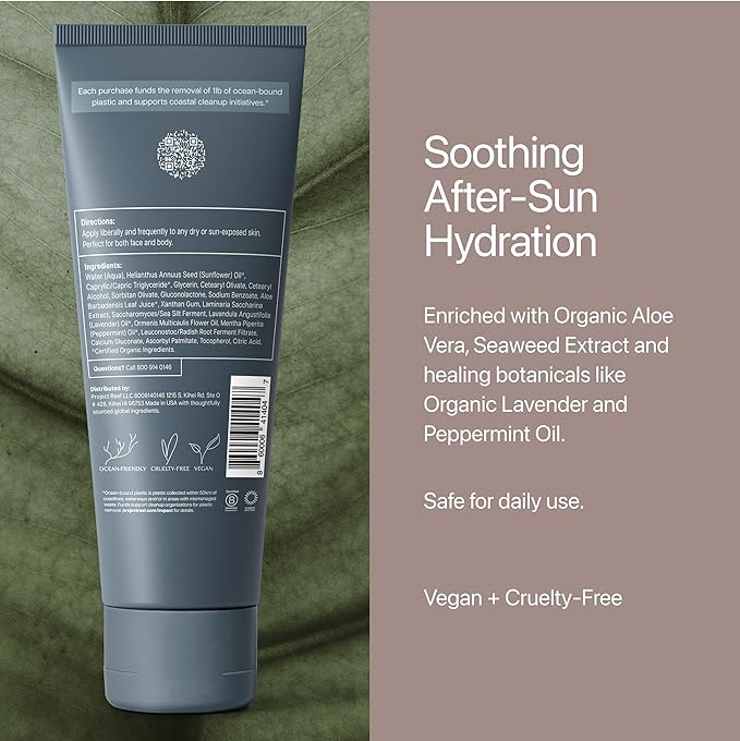 Project Reef After Sun Cooling Lotion w/Organic Aloe Vera, Peppermint, Shea Butter, Vitamin E - Natural Vegan Sunburn Relief, Aftersun Care