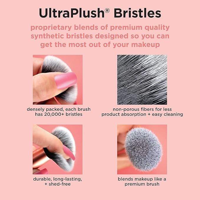 Real Techniques Merry Must-Haves Holiday Gift Set, 4 Piece Brush & Sponge Set for Foundation, Cheeks & Powder, Stocking Stuffer, Gift for Her, Cruelty-Free & Vegan