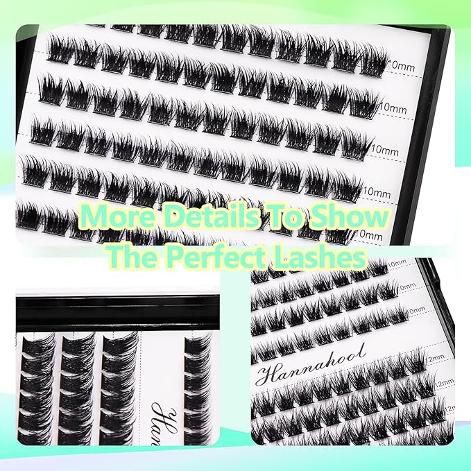 12rows-Large Tray Mixed 8-10-12-14-16mm/Mixed 14-15-16mm/Mixed14mm-16mm/Mixed 18-20mm Wide Stem Individual False Eyelashes Dramatic Black Cluster Eyelashes (Lashes Kit-10-12MM)