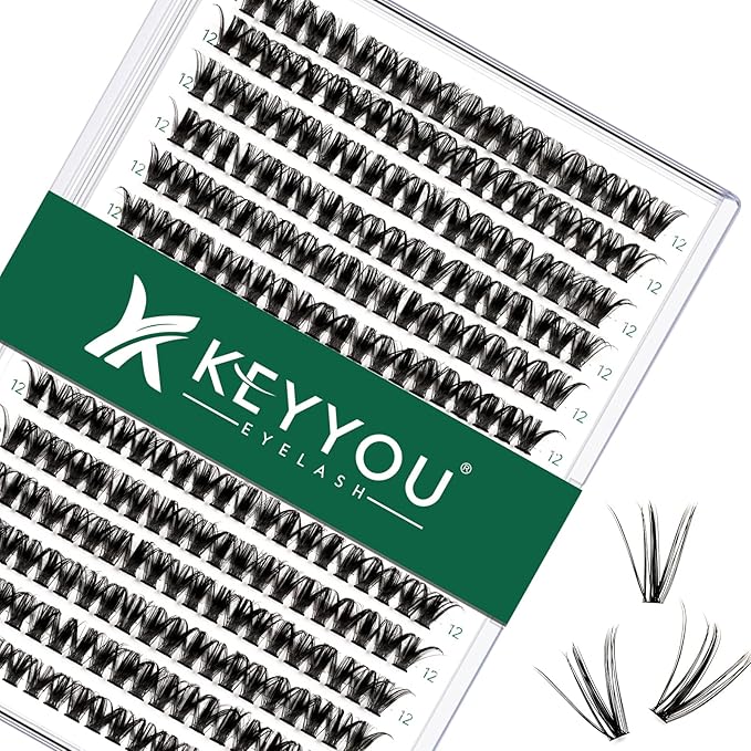 Lash Clusters 300pcs Eyelash Clusters 50D 0.07D Curl 12mm DIY Eyelash Extension KEYYOU Large Tray Volume Soft&Natural Individual Lashes(50D-0.07D,12)
