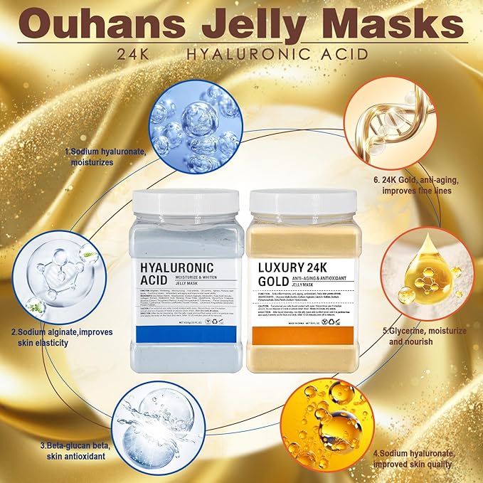 Jelly Mask Set,Hyalorunic Acid Jelly Masks For Facials Professional,24k Hydro Jelly Mask, Jelly Face Mask, Facial Mask Mixing Bowl Set And Headband, Gift set for women'sDay, Skin care set