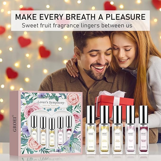 5-Piece Lover's Symphony Eau de Parfum Set – Floral & Fruity Perfume Sample Set for Women, Travel Size Mini Spray, Gift Box for Holiday Birthday Valentine's Day