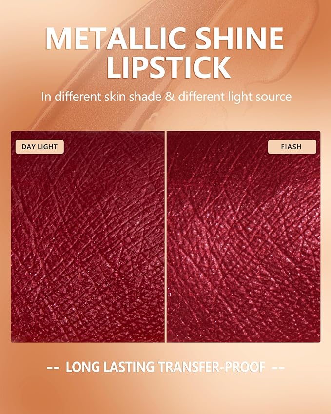 MAKI YIKA Dark Red Lipstick for Women Metallic Lipsticks for Mother Glitter Long Lasting Lipstick No Smudge No Transfer Liquid Pink Lip Gloss (BR011 Pure Envy)