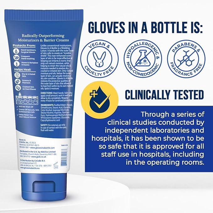 Gloves In A Bottle Shielding Lotion Tube 3.38 oz – TSA-Approved Travel Size Hand Cream for Nurses, Healthcare Workers, Dry & Cracked Hands – Deep Hydration Lotion, Skin Barrier Repair | 2-Pack