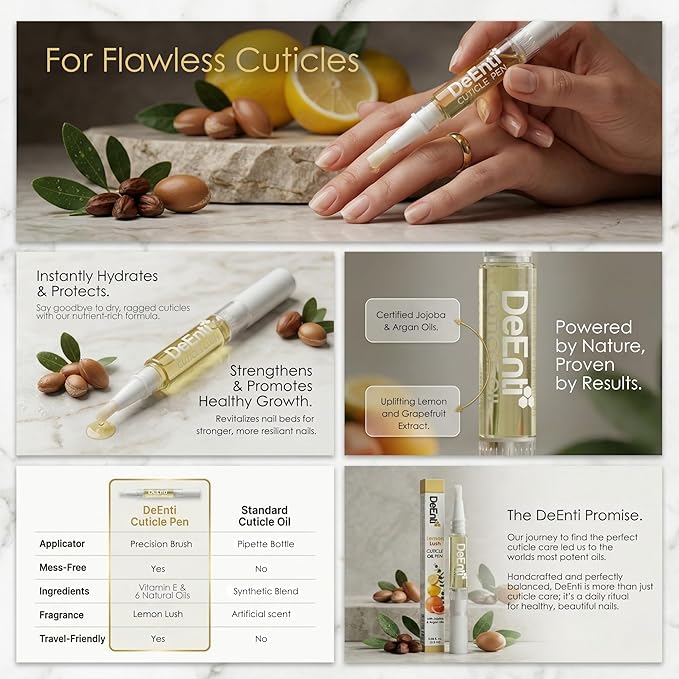 DeEnti Cuticle Oil 1 Pen, Jojoba Oil for Nails, Hydrating Cuticle Nail Oil, Lush Lemon Scented Cuticle Repair Oil, Vitamin E Nail Supplies, Professional Salon Quality Manicure Supplies