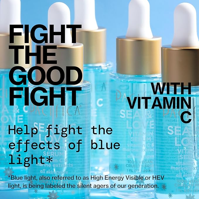 Pacifica Beauty Sea & C Love Vitamin C Serum for Face – Brightening & Anti-Aging Formula with Hyaluronic Acid, Green Tea & Algae – Blue Light Protection – Fades Dark Spots & Fine Lines – 1 Fl Oz