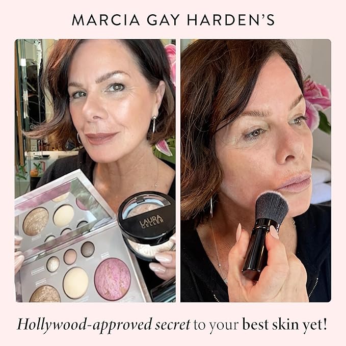 LAURA GELLER NEW YORK Baked Starter Kit: Medium - Best of the Best Full Face Palette + Baked Balance-n-Brighten Powder Foundation + Retractable Angled Kabuki Brush Set