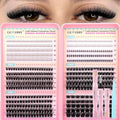 GEMERRY 4-in-1 Eyelash Extension Kit Spikes Clusters and 2 Styles Bottom Lashes 60D/80D/100D/200D Cluster Eyelash Extensions with Bond and Seal and Tweezers(8-16mm)