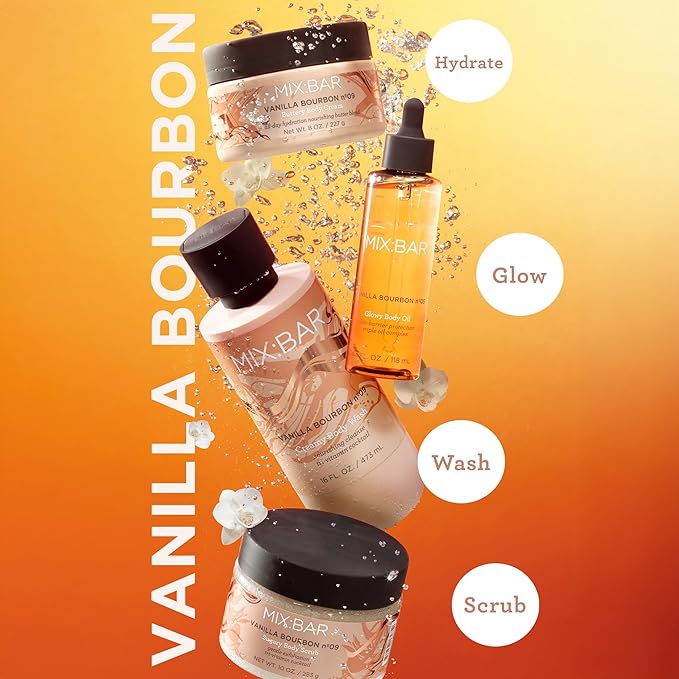 MIX:BAR Vanilla Bourbon Creamy Body Wash for Women, Hydrating & Moisturizing with Niacinamide, Panthenol & Vitamin C - Vegan, Sulfate Free, Paraben Free, 16oz