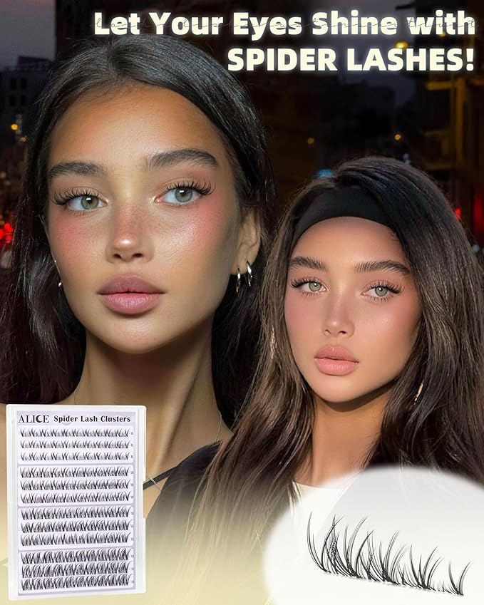 Spider Lash Clusters Natural Wispy Eyelash Clusters 8-14mm Invisible Band CC-Curly Cluster Eyelash Extensions Lash Extensions DIY Clear Band Individual Spider Lashes by ALICE