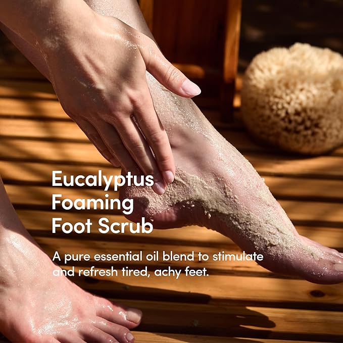 LATHER Eucalyptus Foaming Foot Scrub with Pumice Stone (8 oz) Cleansing & Exfoliating Scrub - Lavender & Citrus - Cracked Heels - Pedicure Tools - Foot Cream - Vegan & Cruelty Free - Beauty, Skin Care