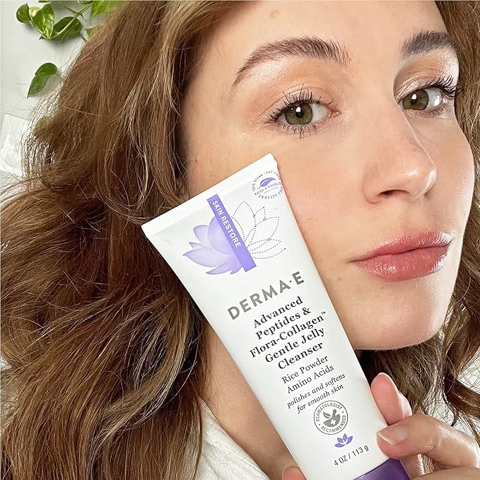 Derma E Advanced Peptides and Vegan Flora-Collagen Gentle Jelly Cleanser – Cleansing Face Wash Brightens, Hydrates and Reduces Appearance of Facial Lines and Wrinkles, 4 Oz