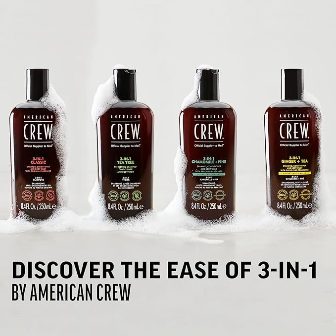 AMERICAN CREW 3-in-1 Ginger & Tea, Shampoo, Conditioner & Body Wash for Men, All-in-One Care with Revitalizing and Refreshing Fragrance, 8.4 fl oz