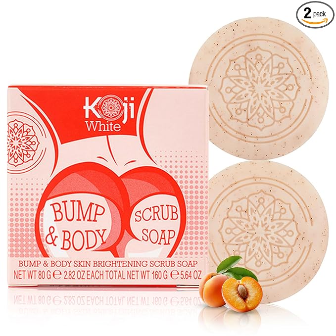 Koji White Kojic Acid Bump Eraser Body Scrub Soap for Exfoliation Butt, Elbow, Underarm with Glutathione, Coenzyme Q10, Skin Brightening for Fade Dark Spots, Fine Lines and Wrinkles, 2.82 oz (2 Bars)