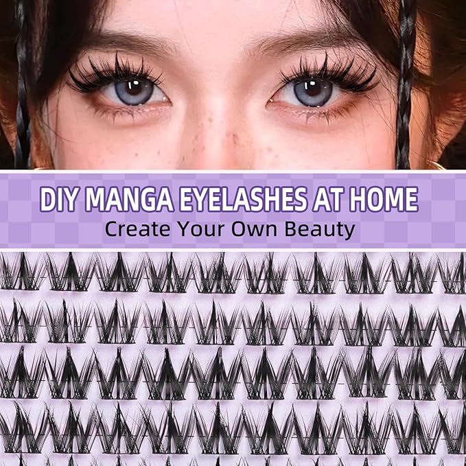 B&Q Manga Lash Clusters Kit Anime Lashes 8-18mm Mixed 120pcs Eyelash Extension Kit Thick Curly Manga Style Feature Spike Eyelash Clusters Perfect Choice for Beginners at Home(KIT-Anime 04)