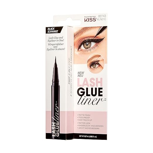 KISS Lash GLUEliner, 2-in-1 Felt-Tip Eyelash Adhesive and Eyeliner, Matte Finish, Foolproof Application, Easy Touch-Up, 0.03 Fl Oz.- Black, Packaging May Vary