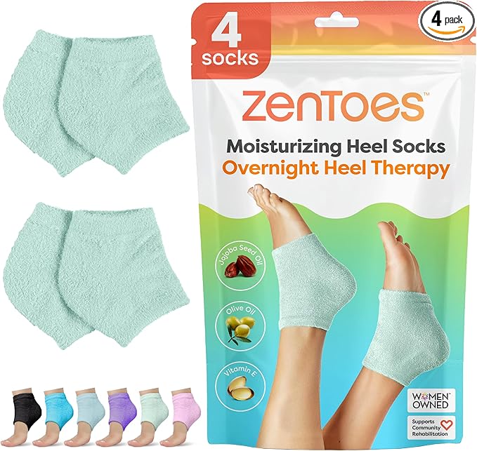 ZenToes Moisturizing Socks for Cracked Heel Treatment, Vitamin E, Olive Oil and Jojoba Oil Infused Heel Socks, Spa Gifts for Women, Mothers Day Gifts (Fuzzy Mint Green, 2 Pairs Regular)