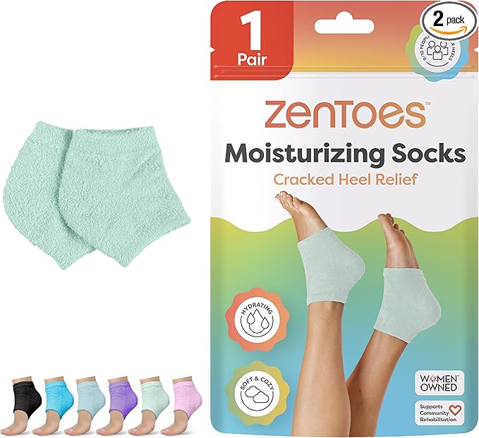 ZenToes Moisturizing Socks for Cracked Heel Treatment, Vitamin E, Olive Oil and Jojoba Oil Infused Heel Socks, Spa Gifts for Women, Mothers Day Gifts (Fuzzy Mint Green, 1 Pair Regular)