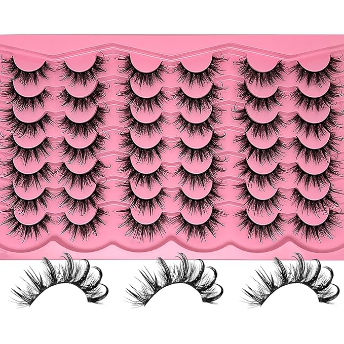 Wispy Lashes Wet Look 3D Cosplay Anime Cat Eye Manga Lashes D Curl Fake Strip Eyelashes Pack