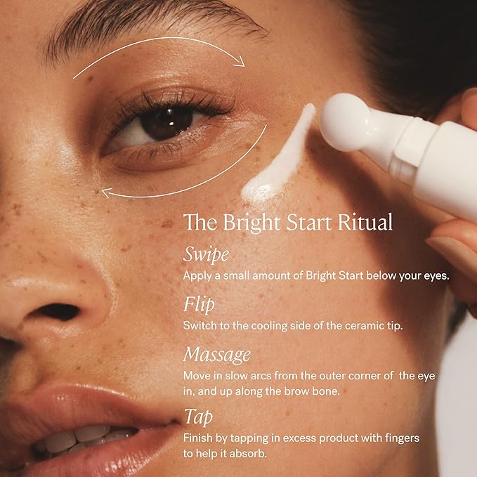 ILIA - Plant-Based Bright Start Activated Eye Cream with Massage Tool Tip | Weightless, Cooling, Help Reduce Puffiness + Fine Lines | Silicone-Free, Cruelty-Free, Vegan, Clean Beauty (0.5 oz | 15 ml)