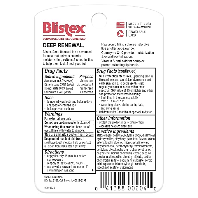 Blistex SPF 15 Deep Renewal Lip Protectant,for Younger lokking Lips, 0.13 Ounce