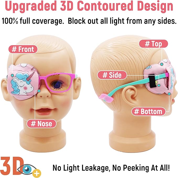 Astropic 3D Cotton & Silk Eye Patch for Kids | Girls Eye Patch for Glasses | Medical Eyepatch for Children with Lazy Eye (Blue Unicorn, Right Eye)