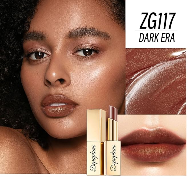 Depuplum Brown Lipstick Moisturizing for Women Shimmer Tinted Lip Balm Hydrate Nourish Chocolate Lip Gloss Cruelty Free Lip Makeup, ZG117 Dark Era