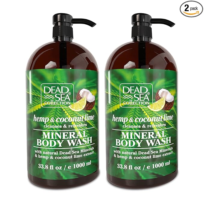 Dead Sea Collection Hemp & Coconut Lime Body Wash for Women and Men – with Pure Dead Sea Minerals - Cleanses and Moisturizes Skin - Pack of 2 (67.6 fl. oz)