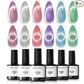 modelones Cat Eye Gel Nail Polish 6 Colors Red Green Silver Purple Blue Glitter Cat Eye Gel Polish Holographic 9D Semi-transparent With Magnet Soak Off Led Nail Art DIY Salon Gifts For Women Girl