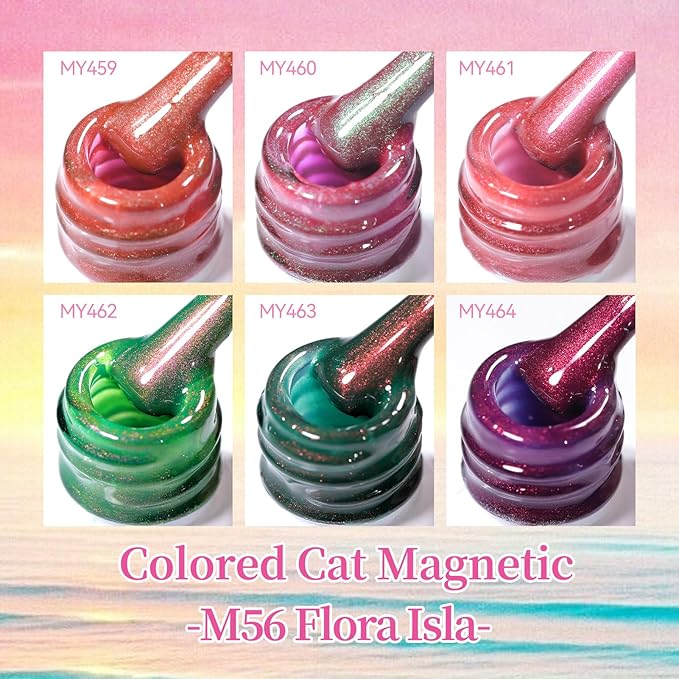 Born Pretty Spring Cat Magnetic Eye Gel Polish Set,6 Colors Pink Green Purple Crystal Jelly Shimmer Holographic Spring Summer Gel Nail Polish Kit with Magnet,DIY Manicure at Home