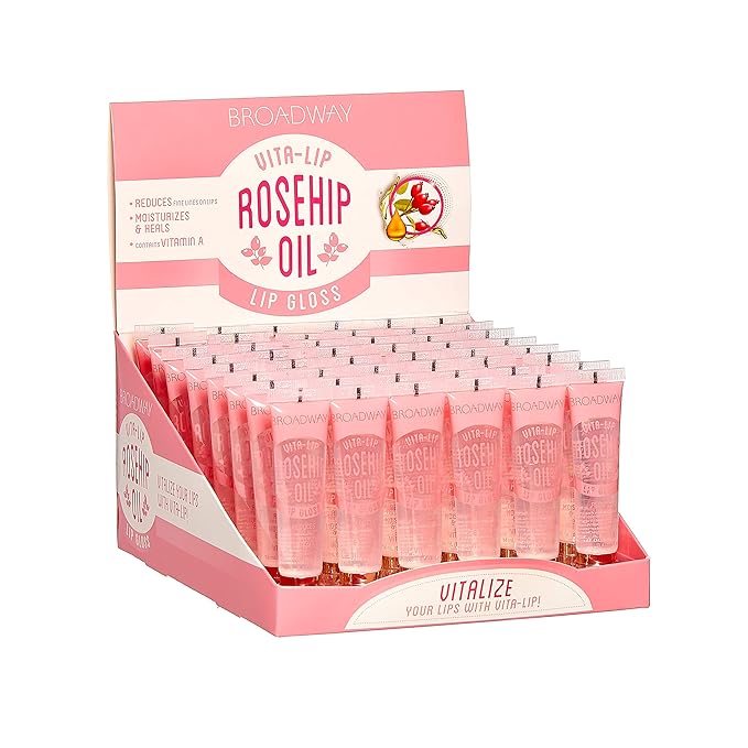 Ruby Kisses Broadway Vita-Lip Clear Lip Gloss (Rosehip Oil 48 Pack), Ultra-Hydrating & Soothing Formula with Vitamin Oils, High-Shine Non-Sticky Finish, Healing Glossy Lip Balm With Vitamin A