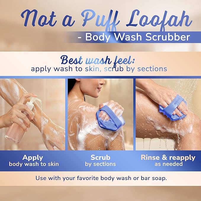 SILKLE Silicone Body Scrubber – Gentle Exfoliating Shower Scrubber for Body & Bath, Silicone Shower Brush & Loofah Alternative – Non-Slip Silicone Body Brush, Quick Dry, Hygienic - Blue