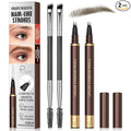 2 Pack 4-Tip Microblading Eyebrow Pen with 2 Brow Brushes, Waterproof Vegan Formula Eyebrow Pencils for Women to Effortlessly Create Natural Hair-Like Strokes, All-Day Wear, Medium Brown